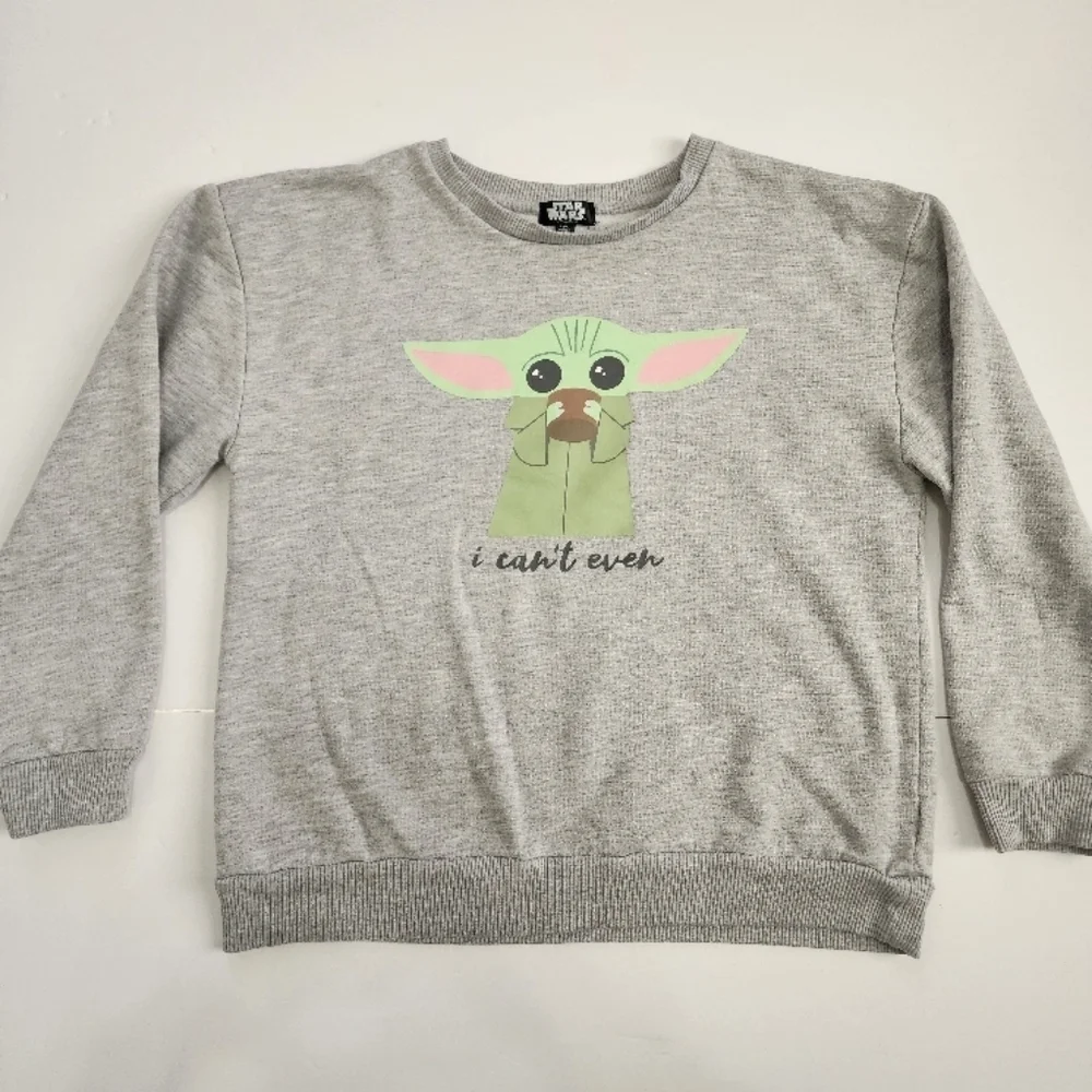 Star Wars Girls Gray/Green Kids Sweatshirt Baby Yoda Grogu Top, sz Lg (14)